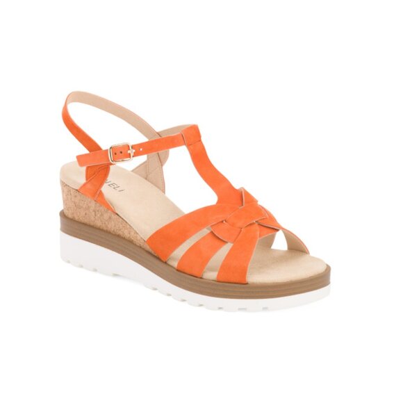 VANELI Orange Leather Carly T Strap Cage Platform Sandals - Picture 1 of 2